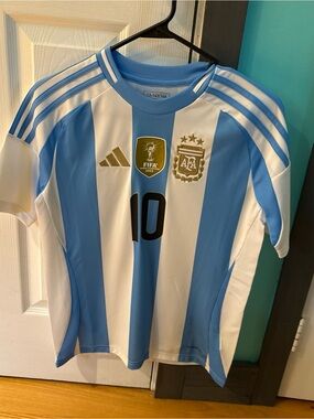 adidas Argentina Kids Soccer Jersey - Light Blue/White with Gold Accents